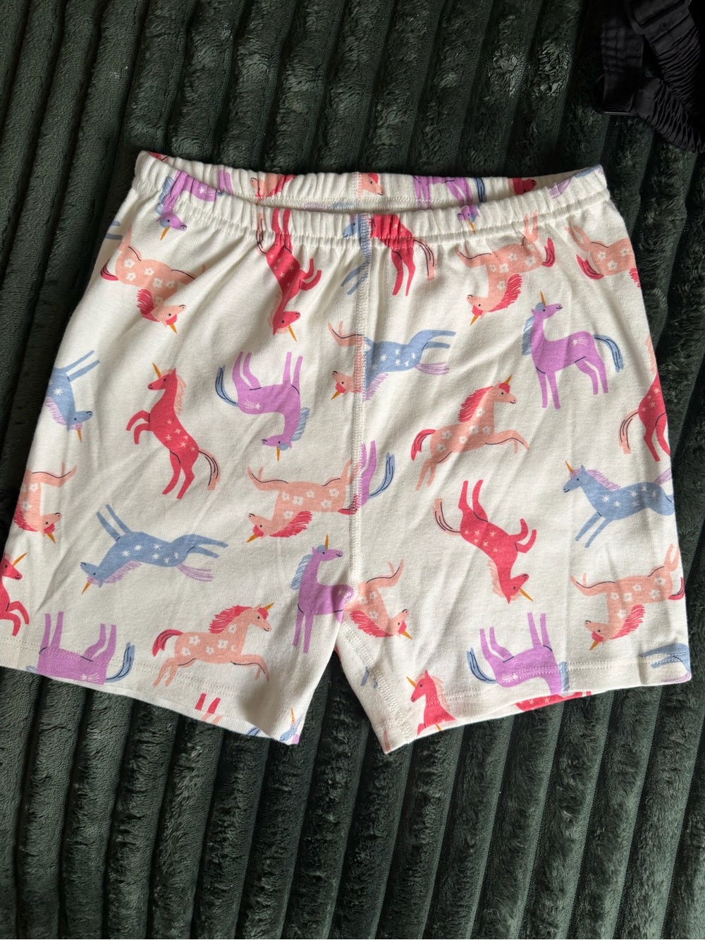 Quince White Girls Unicorn Cotton Print Shorts with Pink, Purple, Blue Accents
